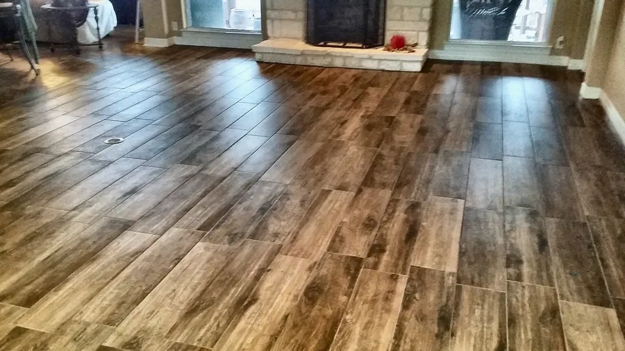 Plank flooring with varied natural wood tones.
