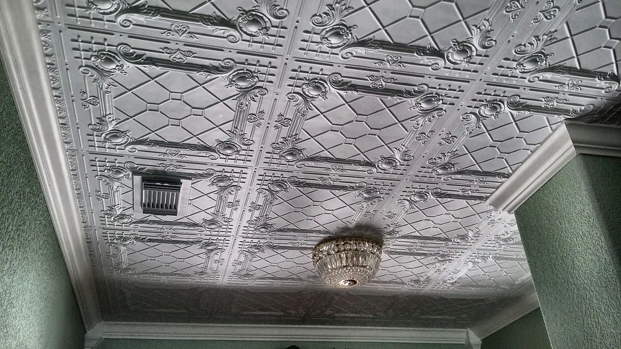 Detailed decorative ceiling surface and crown molding.